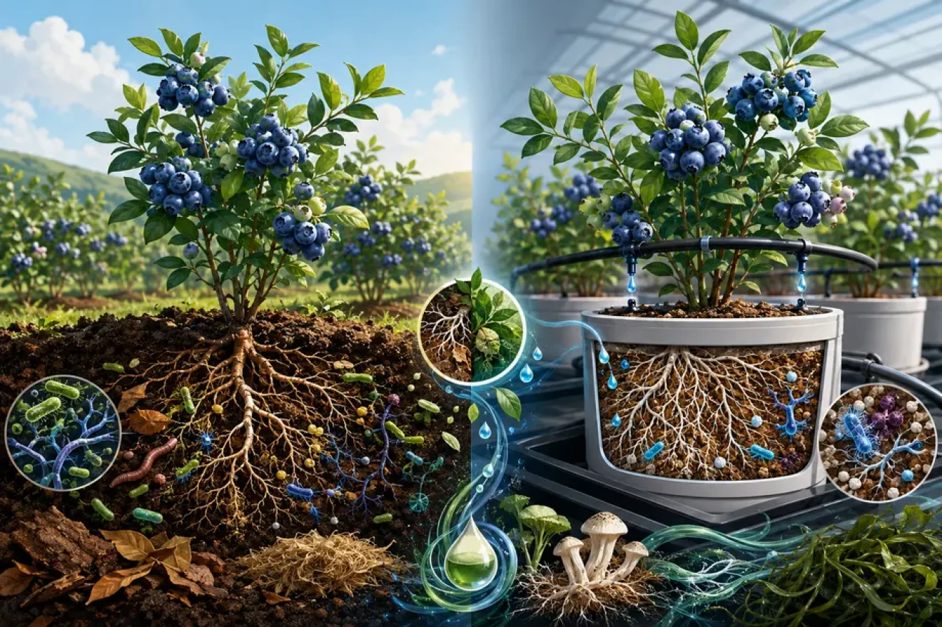 Concimazione biologica del mirtillo: protocolli avanzati per suolo e fuori suolo-image