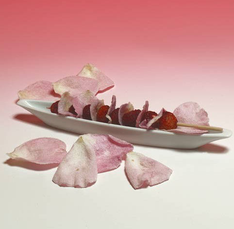 Tortona Fragrant Strawberry Skewer and Rose Petals.
