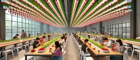 The greenhouse-restaurant in China where hydroponic strawberries grow above the tables-image