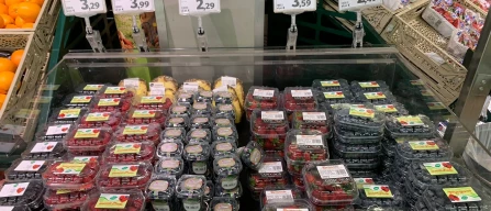 In the retail shops in Verona (Italy) competitive prices for blueberries but no currants on the shelves-image